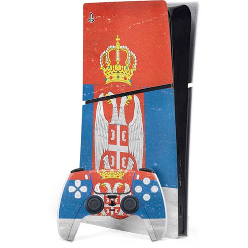 Serbia Flag Distressed PS5 Slim Digital Edition Console Skin